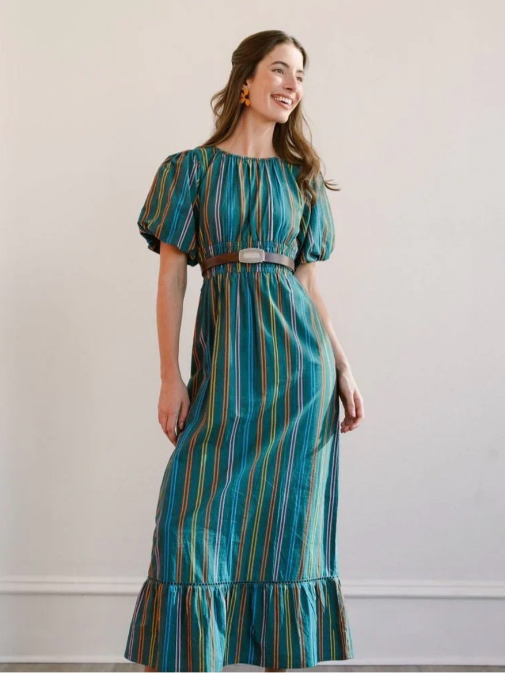Sunshine Tienda Striped Maxi Dress with Puff Sleeves